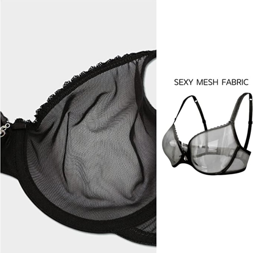 7. Vogue Secret Sheer Mesh See-Through Bra 34D black. NIP - Picture 4 of 4
